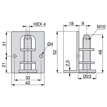 Emuca Lote de 10 niveladores M10 circular con tapa y escuadra para muebles, diámetro 23mm, Acero y Plástico, Cincado