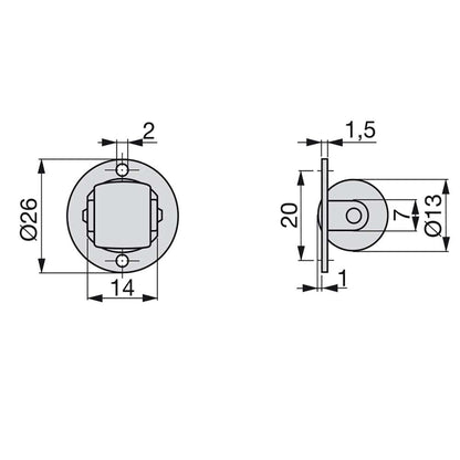 Emuca Lote de 20 ruedas para muebles, para tapa giratoria, diámetro 13mm, Acero y plástico