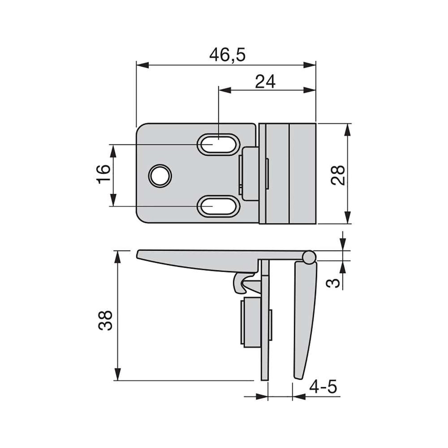 Emuca Set of hinges for glass door, central, 4-5mm thick, Zamak, bright chrome