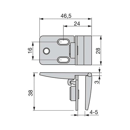 Emuca Set of hinges for glass door, central, 4-5mm thick, Zamak, Matt chrome