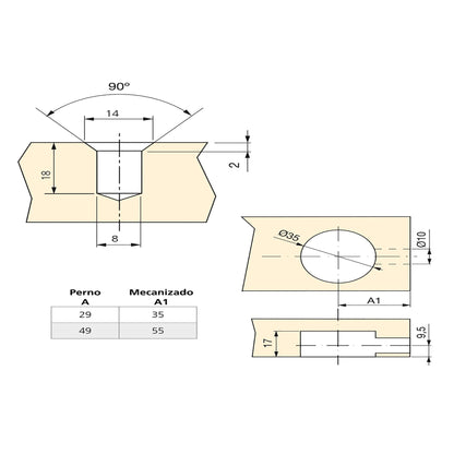 Emuca Lot of 10 eccentrics diameter 35mm with M8 bolt and nut with white plastic cover, for 20mm board, Zamak and Steel