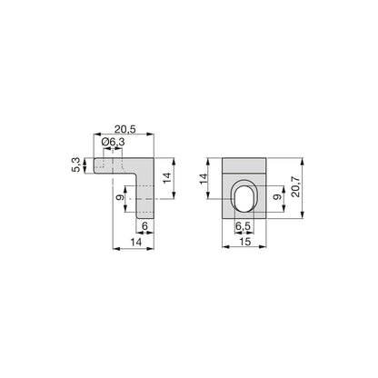 Emuca Set of 50 furniture joining brackets, 20.5x20.7mm, 2 holes, Zamak, Nickel plated