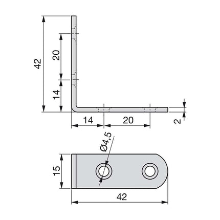 Emuca Lote de 50 escuadras de unión para muebles, 42x42mm, 4 agujeros, Acero, Cincado