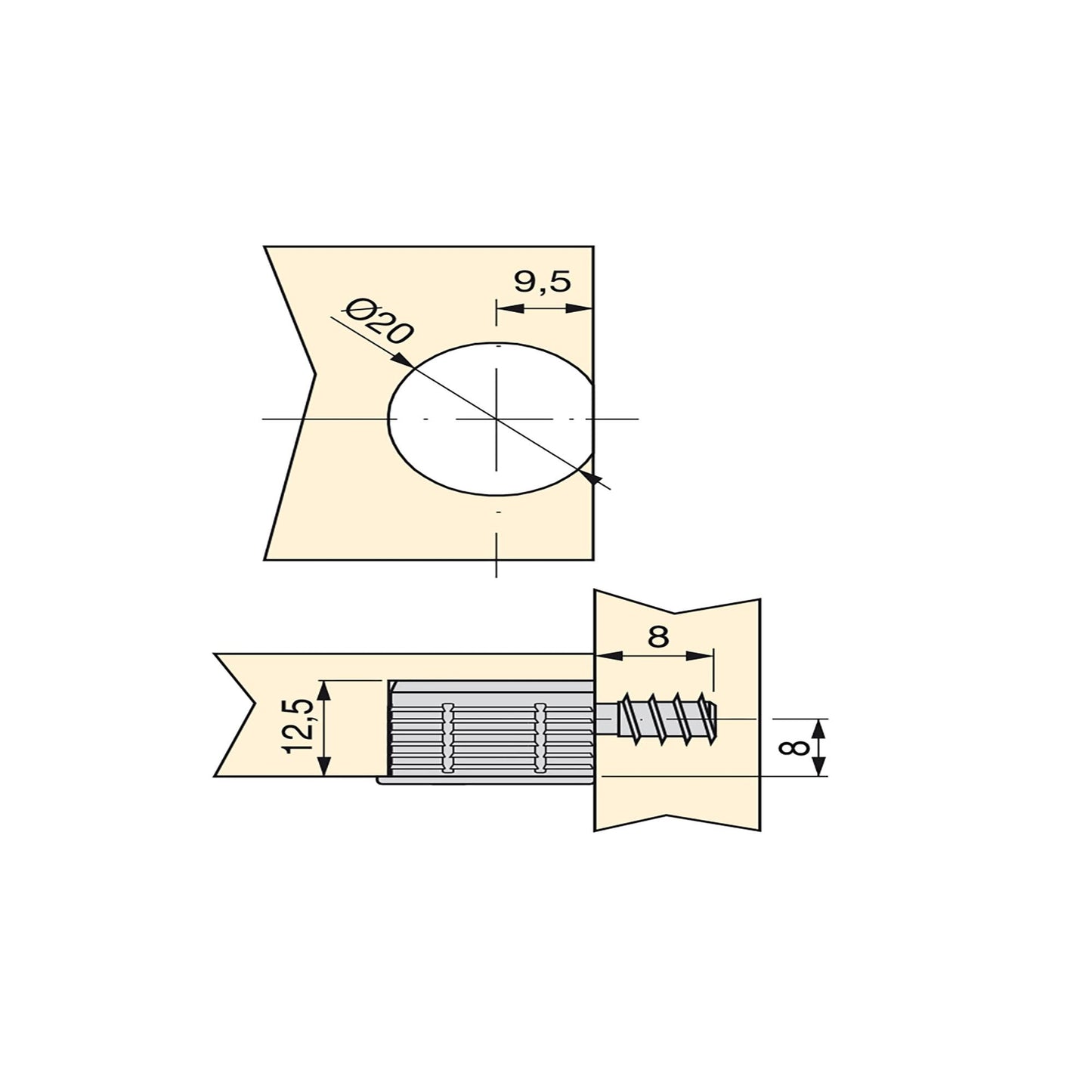 Emuca Set of 20 hooks and bolts for fixing shelves, Hooks diameter 20mm, 12.5mm, Bolts diameter 6mm, 8mm, Zamak and Steel, Nickel plated