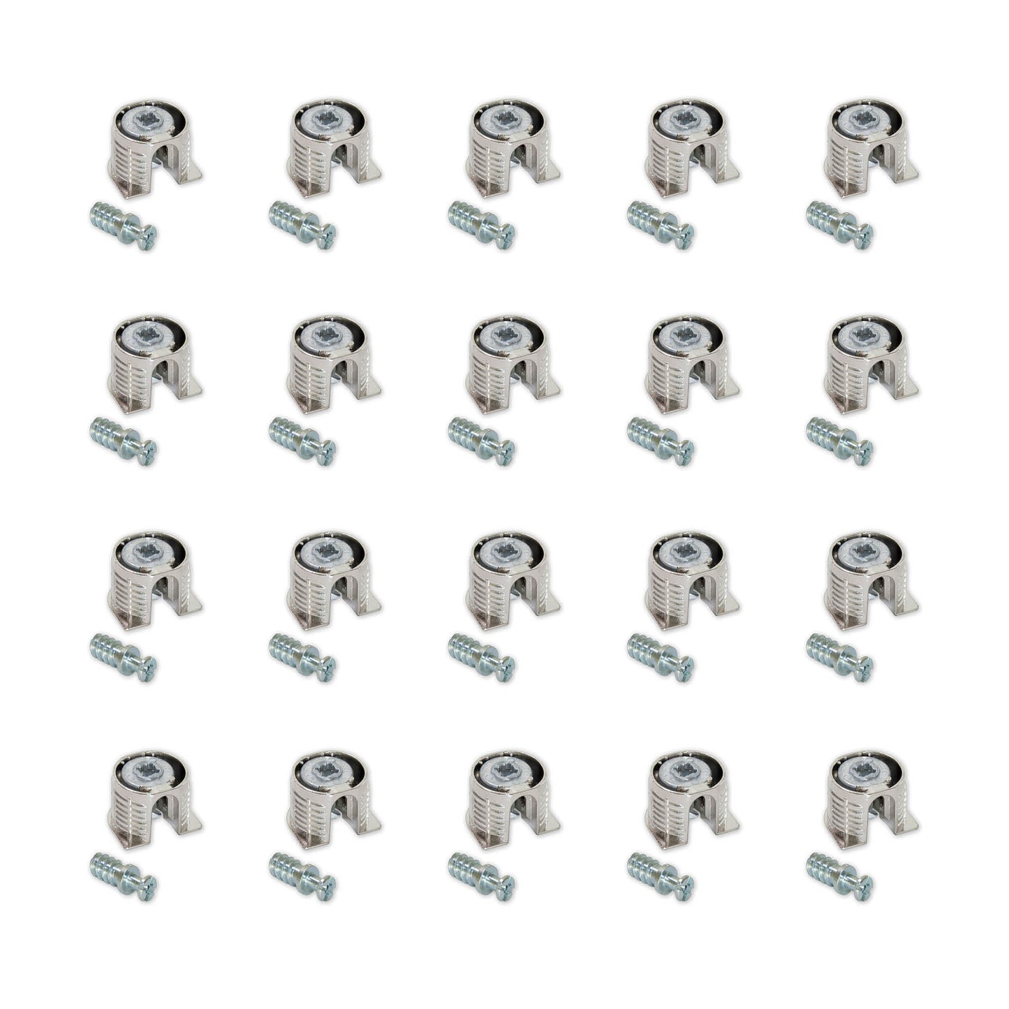 Emuca Set of 20 hooks and bolts for fixing shelves, Hooks diameter 20mm, 12.5mm, Bolts diameter 6mm, 8mm, Zamak and Steel, Nickel plated