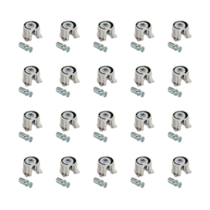 Emuca Set of 20 hooks and bolts for fixing shelves, Hooks diameter 20mm, 12.5mm, Bolts diameter 6mm, 8mm, Zamak and Steel, Nickel plated