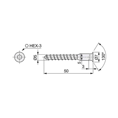 Emuca Lot of 500 self-tapping screws, Allen flat head, diameter 5mm, 50mm, Steel, Zinc plated