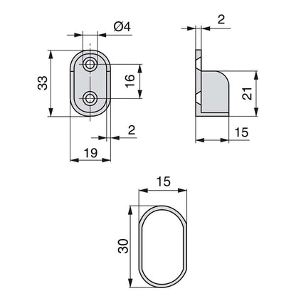 Emuca Set of 2 oval wardrobe bars 30x15mm length 0.95m with supports, Steel and Zamak, Chrome