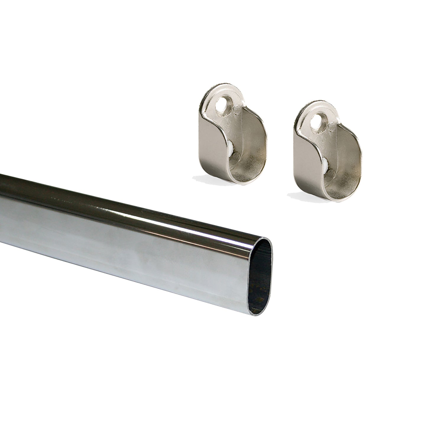 Emuca Set of 2 oval wardrobe bars 30x15mm length 0.95m with supports, Steel and Zamak, Chrome