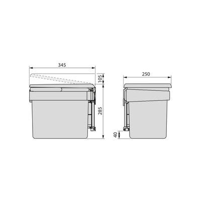 Emuca Recycling container for fixing to the door of the Recycle furniture, 1 removable 15-litre container, Anthracite grey plastic