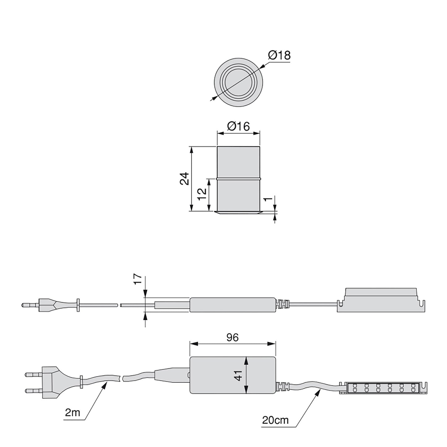 Emuca LED spotlight kit for recessed installation in Alcor furniture (12V DC), l, includes converter, 4,000K natural white light, aluminium, matt anodised