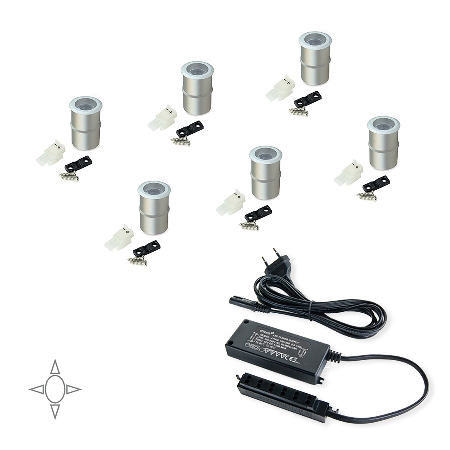 Emuca LED spotlight kit for recessed installation in Alcor furniture (12V DC), l, includes converter, 4,000K natural white light, aluminium, matt anodised