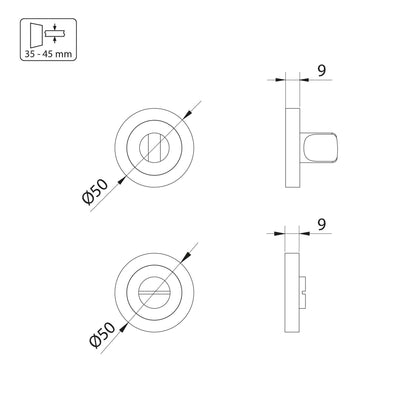 Emuca Set of 5 locks with round rosette for interior doors, diameter 50mm, Zamak, Satin nickel