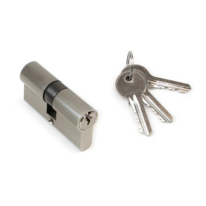 Emuca Lot of 5 pear-type lock cylinders for doors, 30x30mm, single clutch, long cam, with keys, Aluminum, Satin nickel