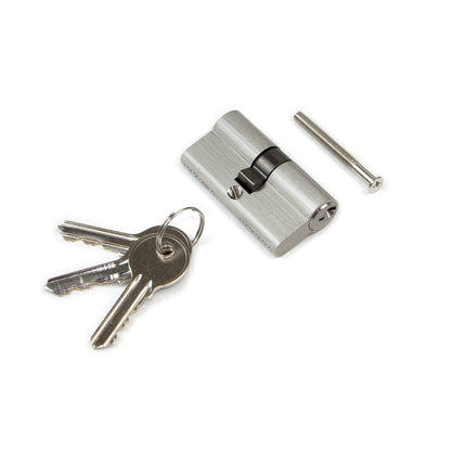 Emuca Lot of 5 pear-type lock cylinders for doors, 30x30mm, single clutch, long cam, with keys, Aluminum, Satin nickel