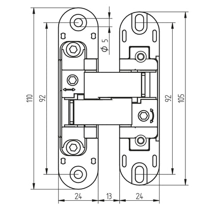 Emuca Set of 2 concealed hinges for passage doors, 180 degrees, painted aluminium