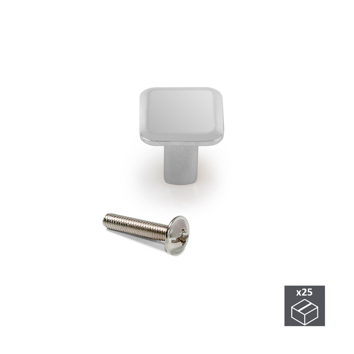 Lote de 25 pomos para mueble Springfield, 20x20mm, Zamak, Cromado