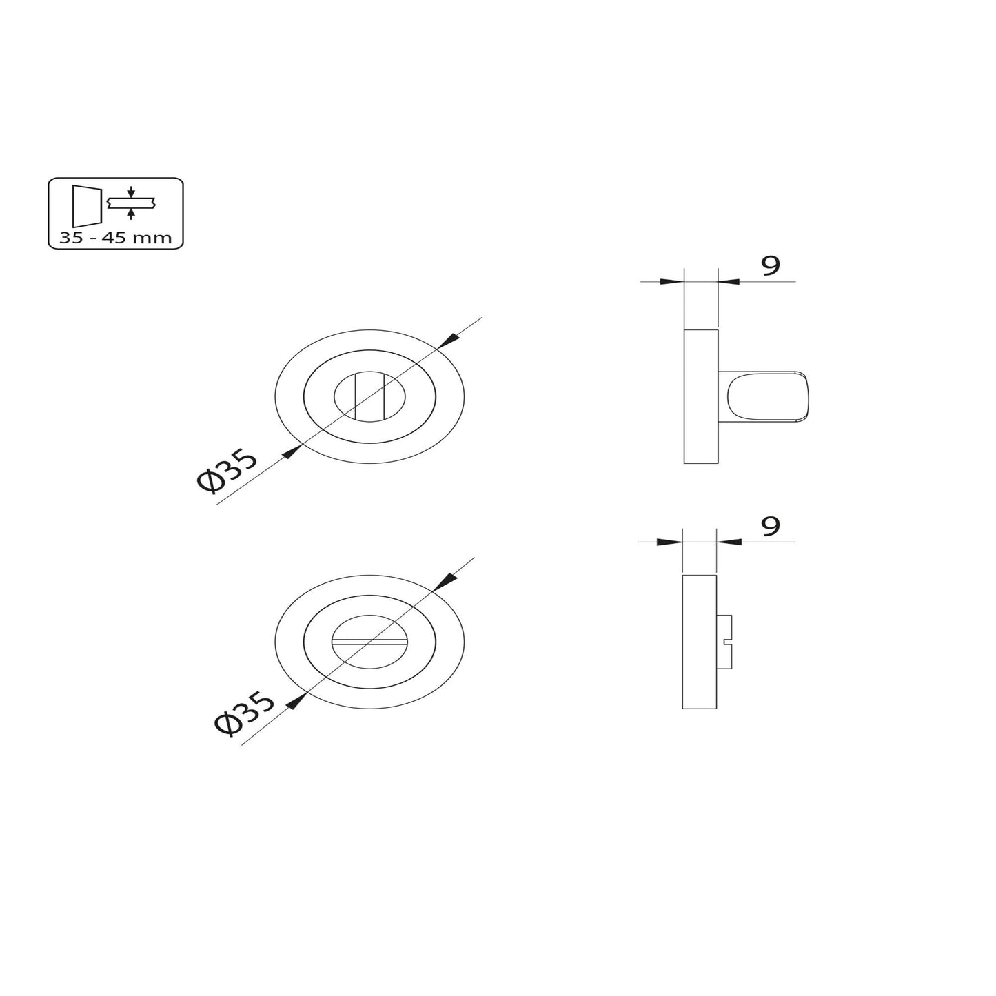 Emuca Set of 5 locks with round rosette for interior doors, diameter 35mm, Zamak, Black