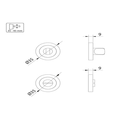 Emuca Set of 5 locks with round rosette for interior doors, diameter 35mm, Zamak, Black