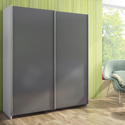 Emuca Kit de herrajes para armario de 2 puertas correderas y cierre suave Neco, espesor 16mm, tableros no incluidos, Gris metalizado