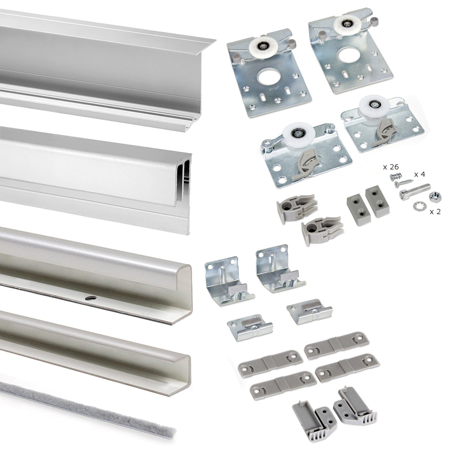 Emuca Hardware kit for 2-door sliding wardrobe with Neco soft-closing, 16mm thick, boards not included, Metallic grey