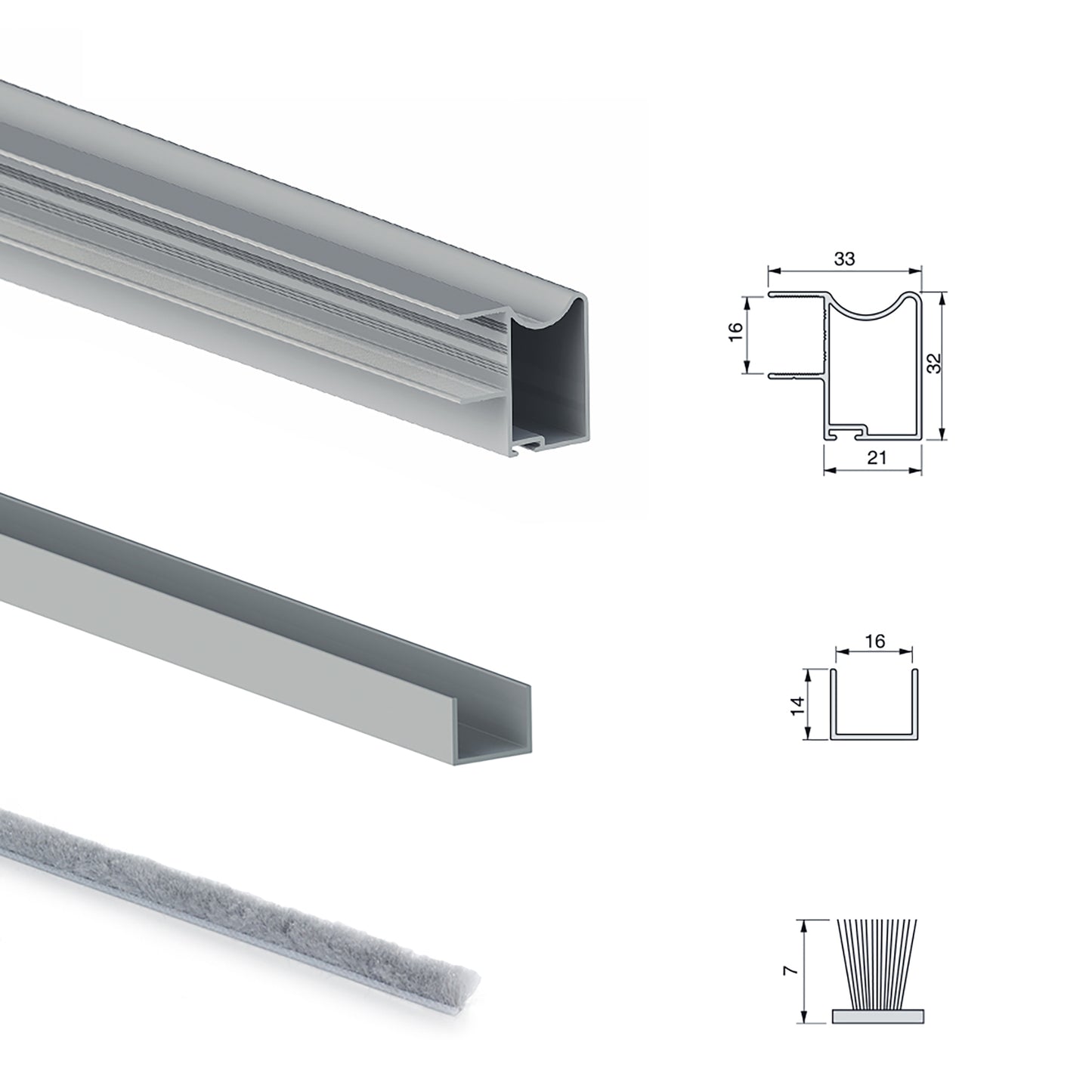 Emuca Hardware kit for 2 sliding doors and soft closing wardrobe Placard 81, Wave profile, 16mm thick, boards not included, Matt anodized