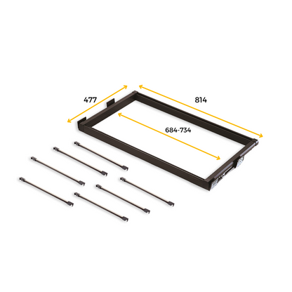 Emuca Kit de 7 varillas pantalonero y bastidor de guías para armarios Moka, cierre suave, regulable, módulo 800mm, Aluminio y Acero, Color moka