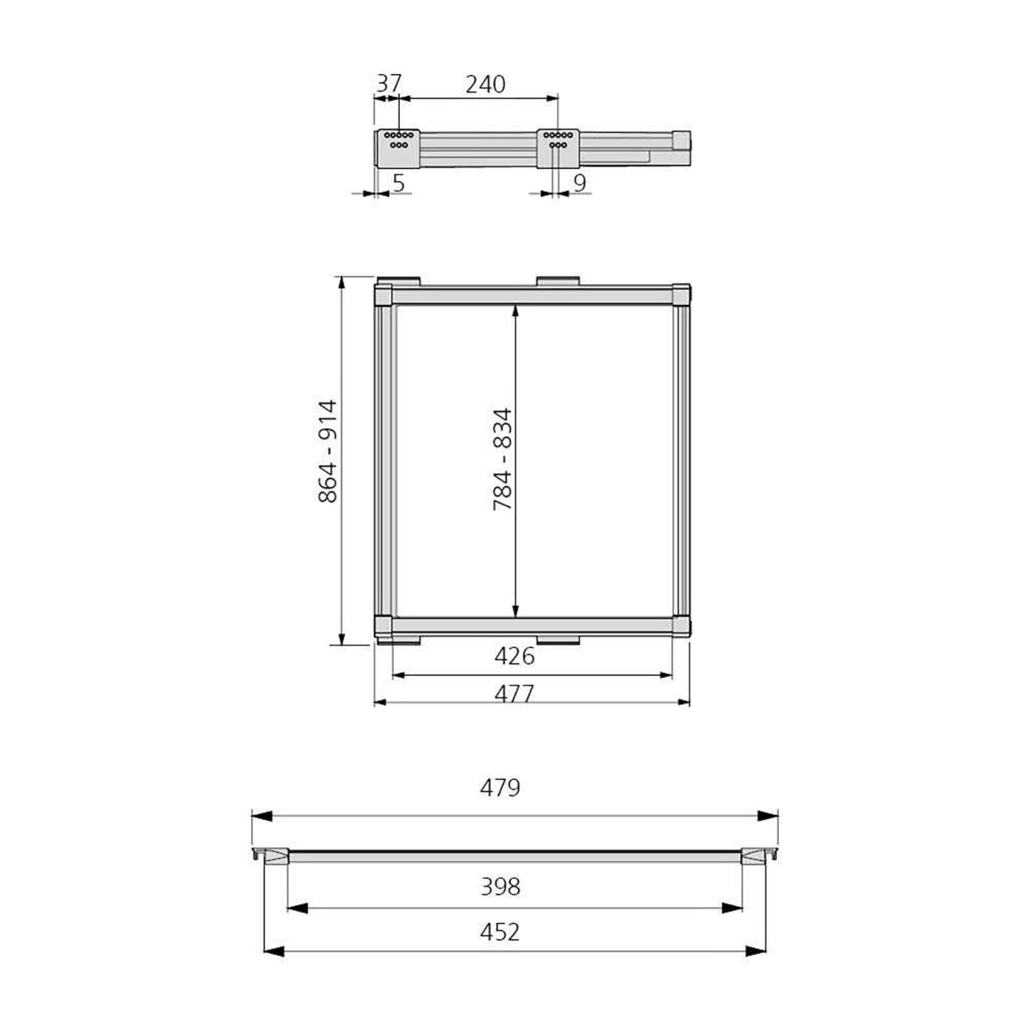 Emuca Kit of 7 trouser rods and guide frame for Moka wardrobes, soft closing, adjustable, 900mm module, Aluminium and Steel, Moka colour