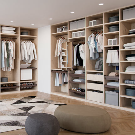 Kit de cabideiro para calças Emuca de 7 varões e estrutura guia para roupeiros Moka, fecho suave, regulável, módulo 900mm, alumínio e aço, cor mocha