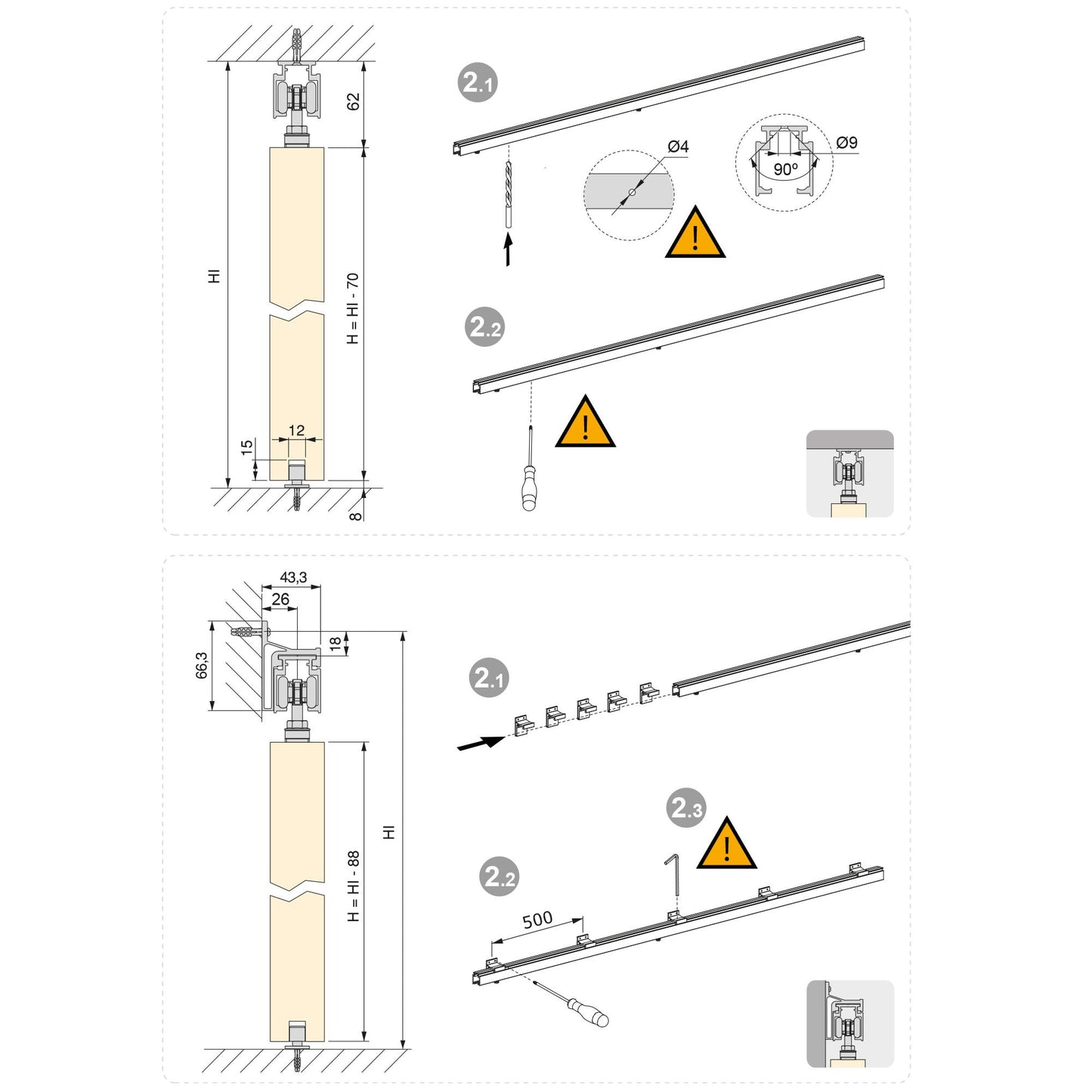 Emuca Kit de sistema corredero Railway para puertas correderas colgadas de madera con cierre suave, 80kg, Aluminio, Anodizado mate