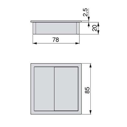 Emuca Set of 5 Plaswire 85 table grommets, square, 78x78mm, for recessed mounting, Plastic, White