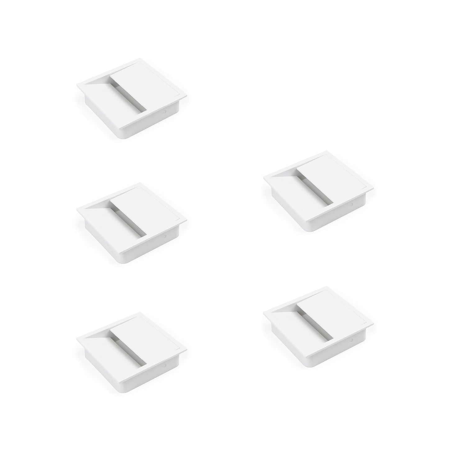 Emuca Set of 5 Plaswire 85 table grommets, square, 78x78mm, for recessed mounting, Plastic, White