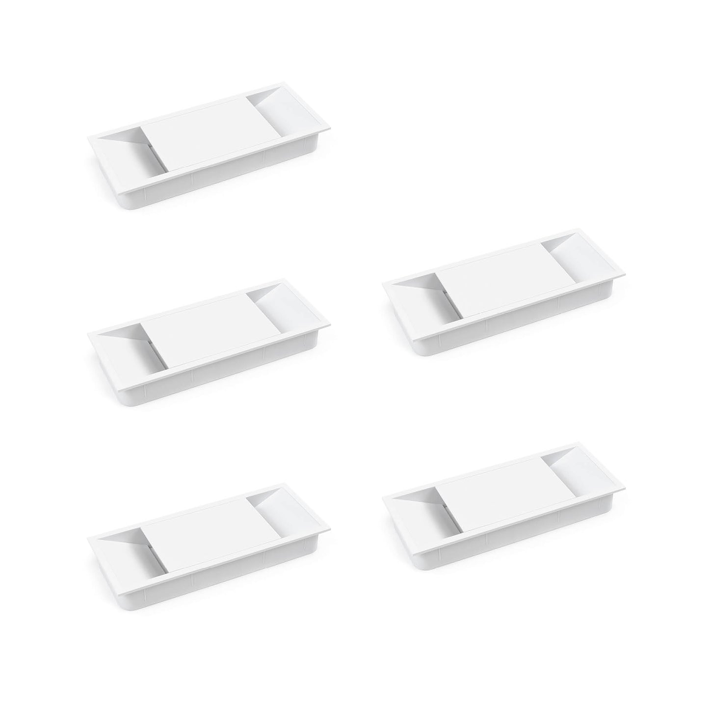 Emuca Set of 5 Plaswire 152 rectangular table grommets, 146x56mm, for recessed mounting, Plastic, White