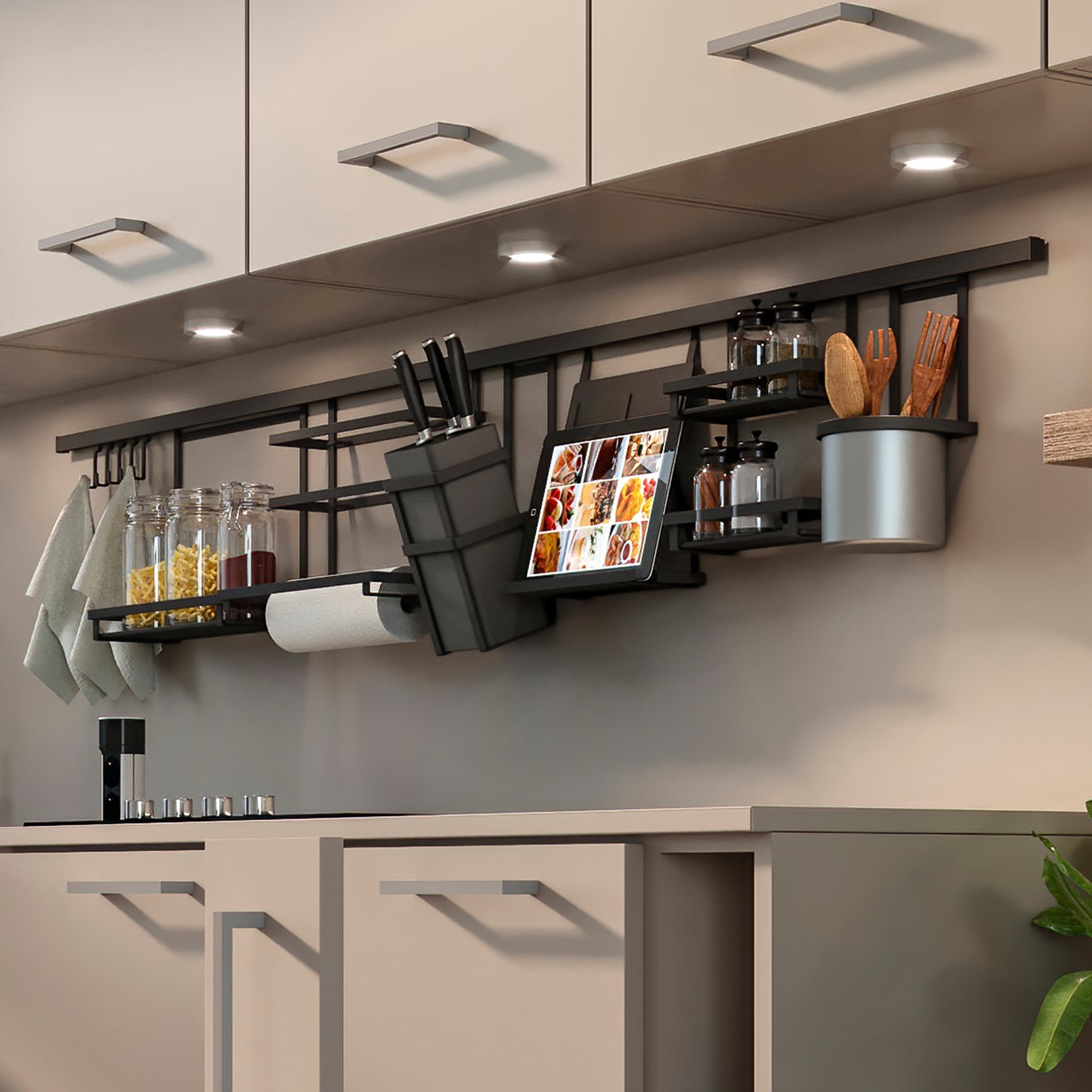 Emuca Titane kitchen accessories hanging profile, length 1.1m, aluminium and Zamak, anthracite grey