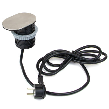 Emuca Multiconector con tapa deslizante Vertikal Flat 60, diámetro 60mm, 1 enchufe Schuko, 1 USB tipo A, Acero inoxidable