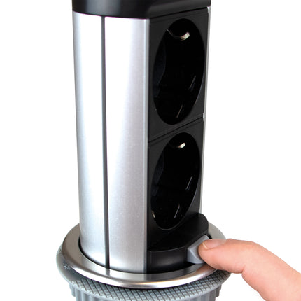 Emuca Vertikal Push 60 multiconector removível, diâmetro 60mm, 2 tomadas tipo Schuko, 2 USB tipo A, Aço e Plástico, Aço inoxidável