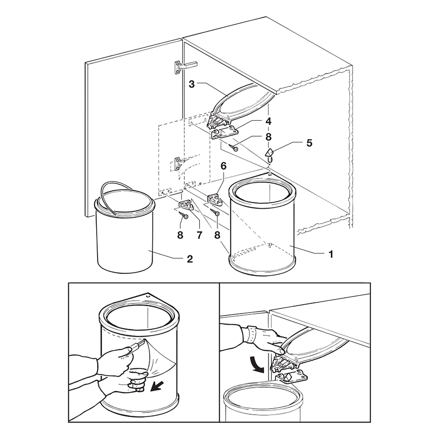 Emuca Recycling container for fixing to the furniture door, 1 removable 13-litre container, Plastic, White