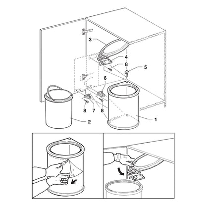 Emuca Recycling container for fixing to the furniture door, 1 removable 13-litre container, Plastic, White