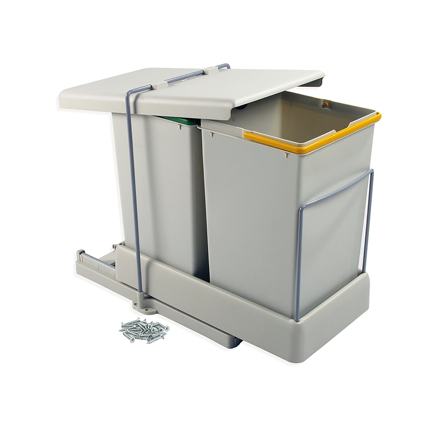 Emuca Recycling container for lower fixing and automatic extraction in kitchen furniture 2x14 litres, Grey plastic