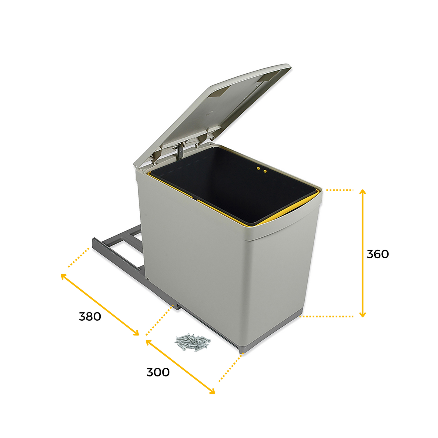 Emuca Recycling container for lower fixing and manual extraction in kitchen furniture 1 x 16 liters and automatic lid, Plastic, Grey