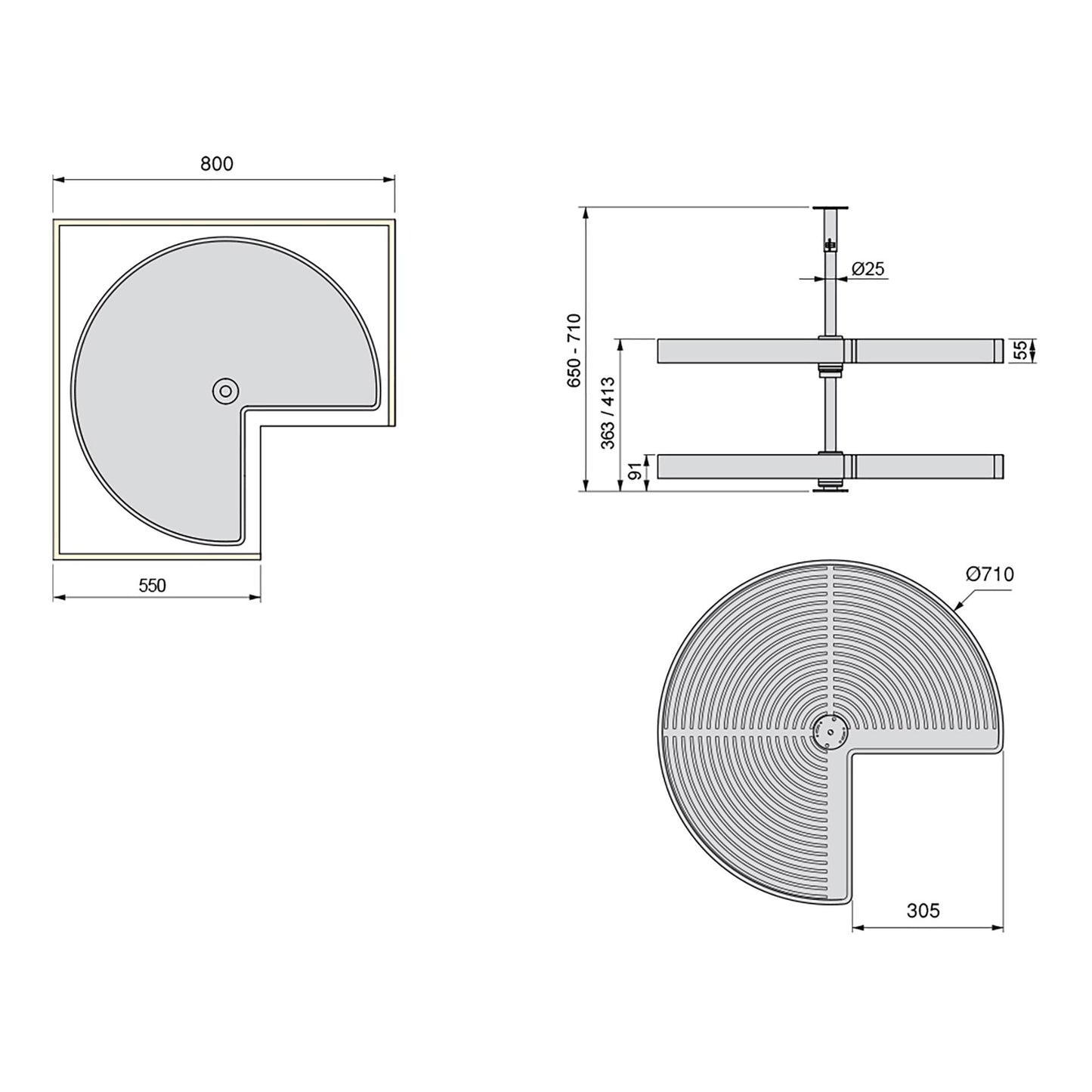 Emuca Shelvo 3/4 rotating tray set, for 800mm module, Plastic and Aluminum, White