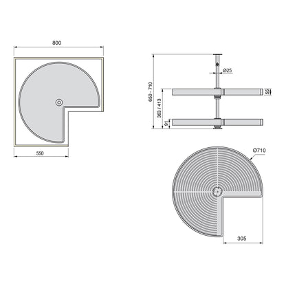 Emuca Shelvo 3/4 rotating tray set, for 800mm module, Plastic and Aluminum, White