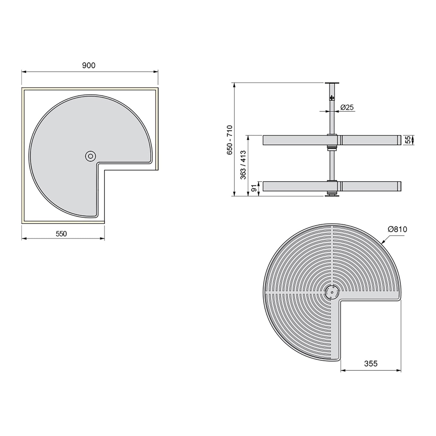 Emuca Shelvo 3/4 rotating tray set, for 900mm module, Plastic and Aluminum, White