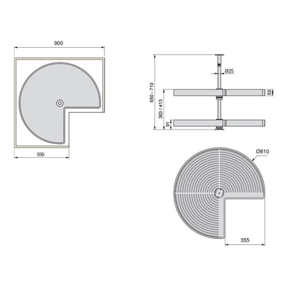 Emuca Shelvo 3/4 rotating tray set, for 900mm module, Plastic and Aluminum, White