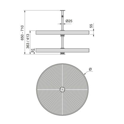 Emuca Shelvo circular tray set for kitchen furniture, for 800mm module, Plastic and Aluminum, White