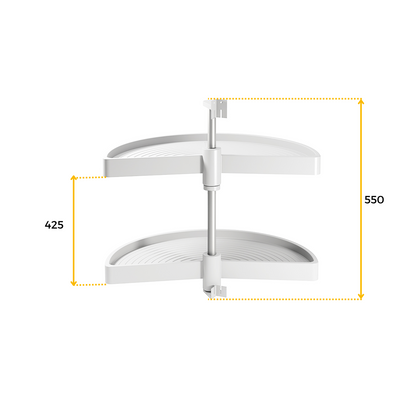 Emuca Shelvo 1/2 moon rotating tray set, for 800mm module, Plastic and Aluminum, White