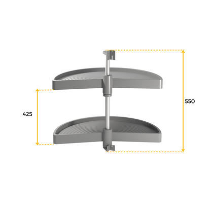 Emuca Shelvo 1/2 moon rotating tray set, for 800mm module, Plastic and Aluminum, Grey