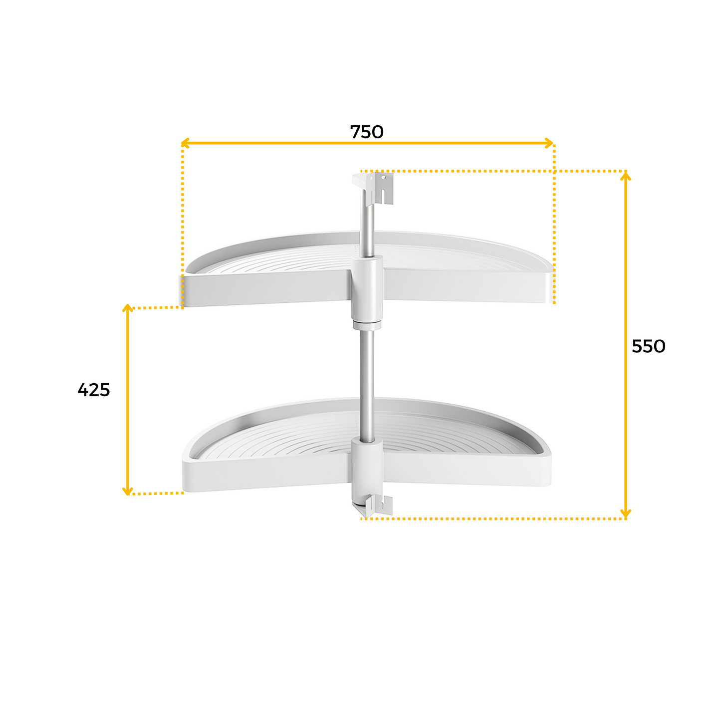 Emuca Shelvo 1/2 moon rotating tray set, for 900mm module, Plastic and Aluminum, White