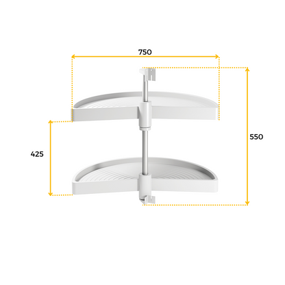 Emuca Shelvo 1/2 moon rotating tray set, for 900mm module, Plastic and Aluminum, White