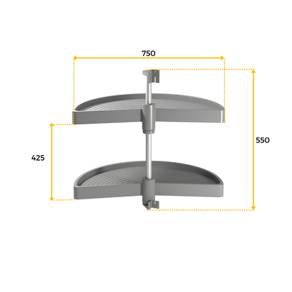 Emuca Shelvo 1/2 moon rotating tray set, for 900mm module, Plastic and Aluminum, Grey